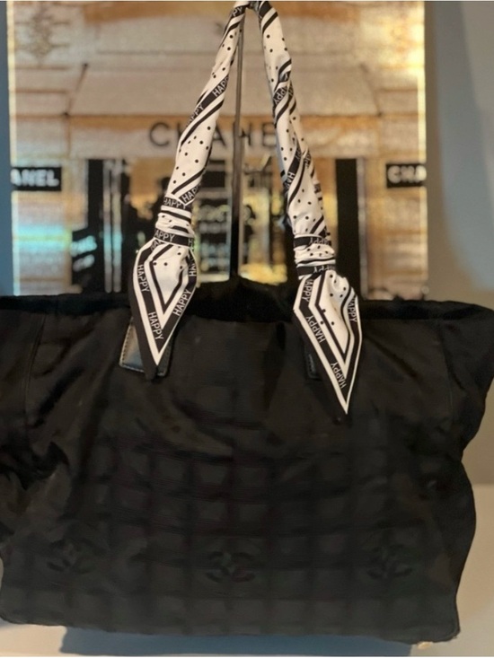 CHANEL Handbags - Chanel Black Quilted Tote Bag with Patterned Scarf Handles